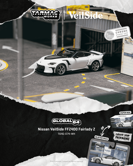 Tarmac Works Nissan FFZ400 VeilSide Fairlady Z in white from the Global64 series.