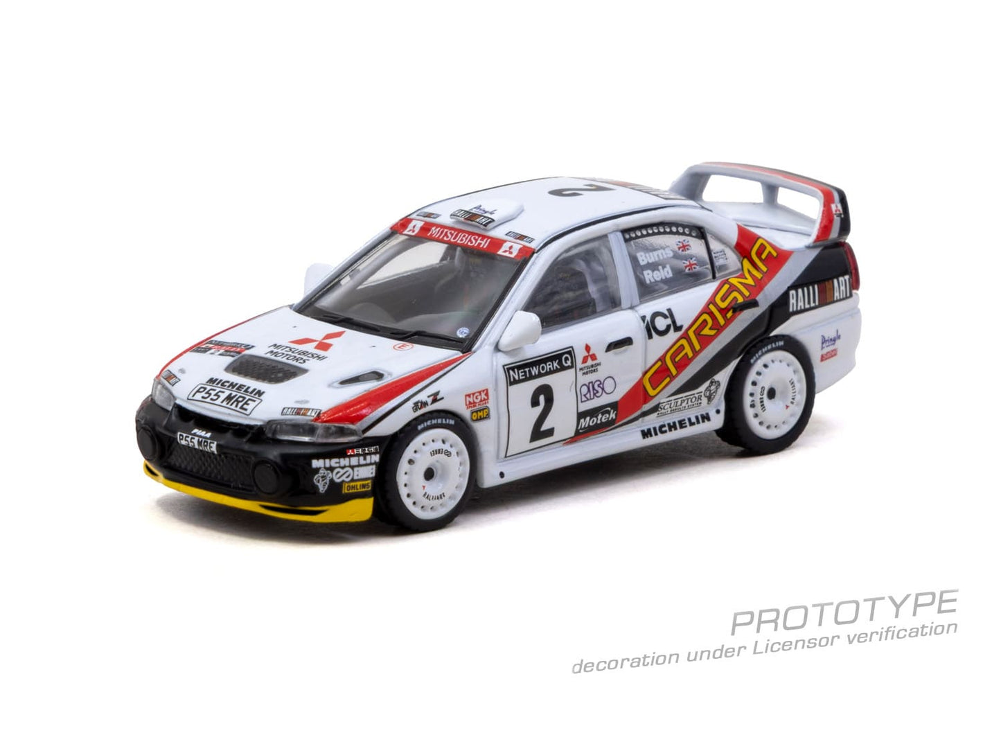 Tarmac Works Global64 Mitsubishi Carisma GT Evo IV Richard Burns RAC Rally.