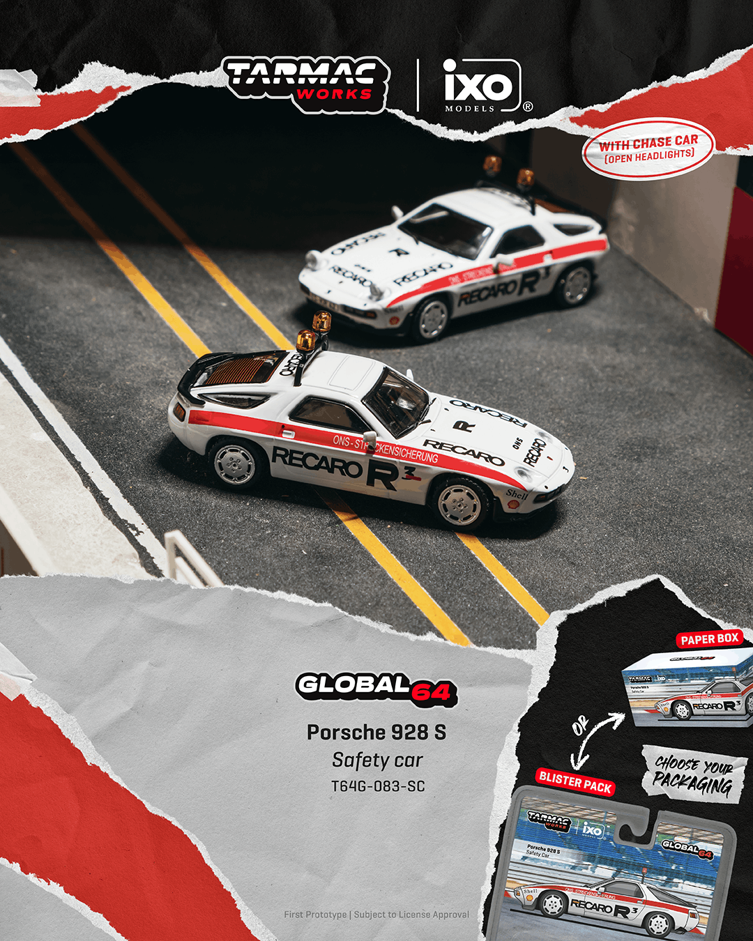 Tarmac Works 1:64 Porsche 928 S safety car white red ONS livery diecast model
