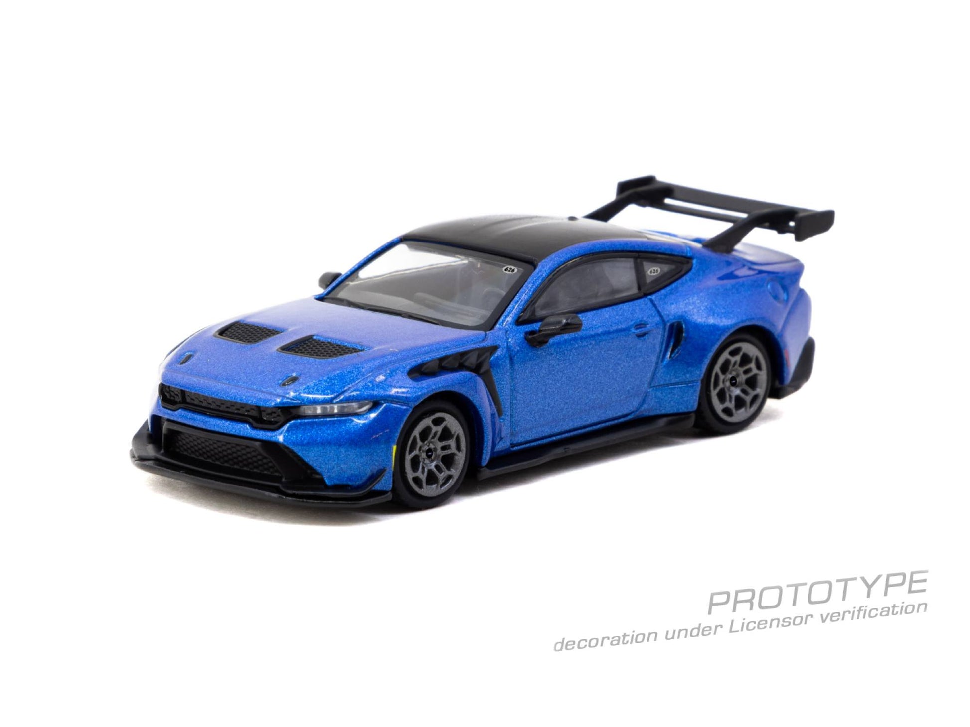 Tarmac Works 1:64 Ford Mustang GTD blue GT3 inspired diecast model with large rear wing