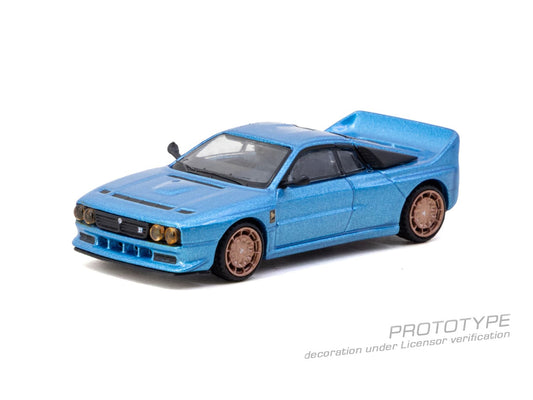 Tarmac Works Global64 Kimera EVO37 in blue with rolling wheels.