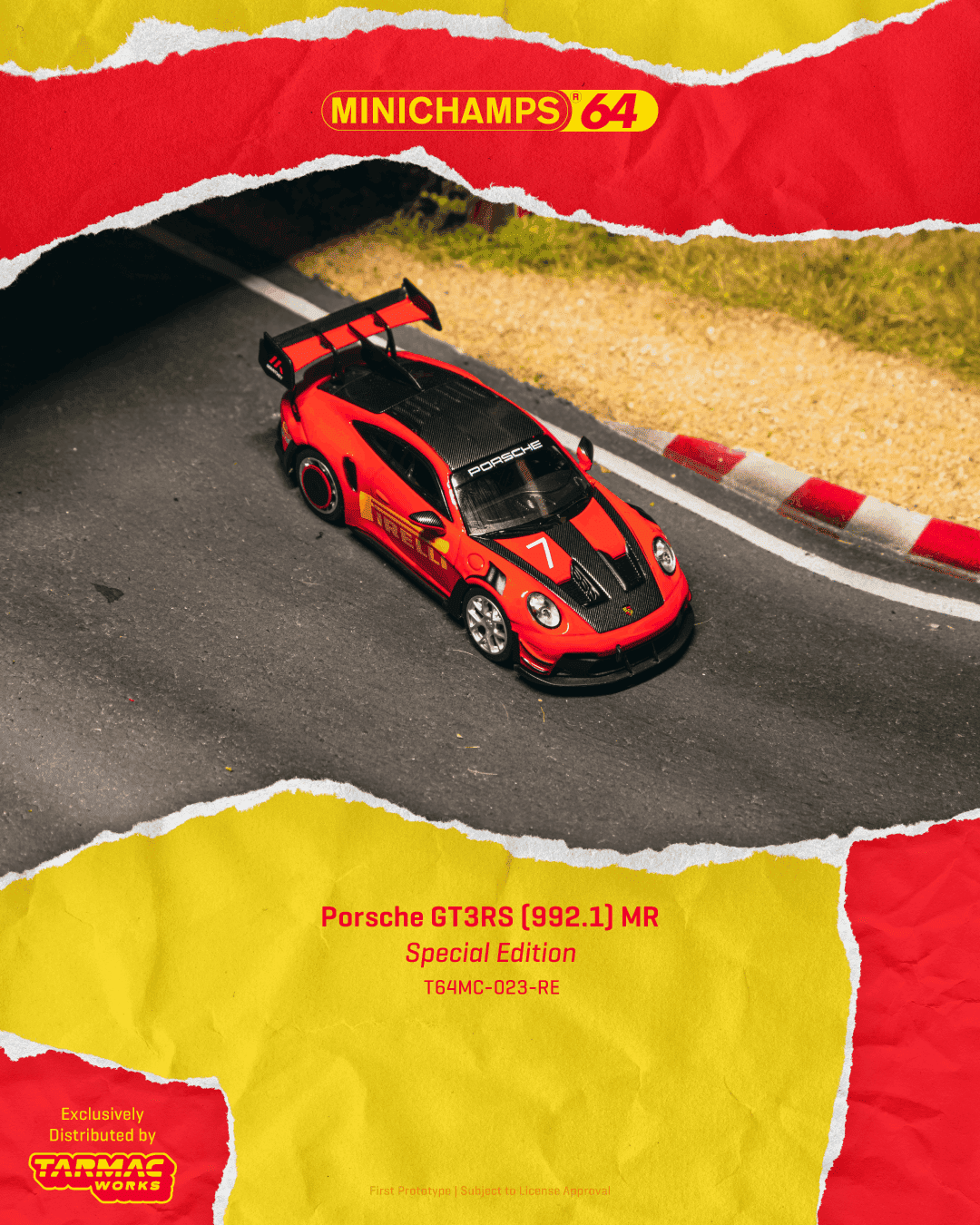 Tarmac Works Collab64 Porsche 911 GT3 RS Manthey Racing in red.