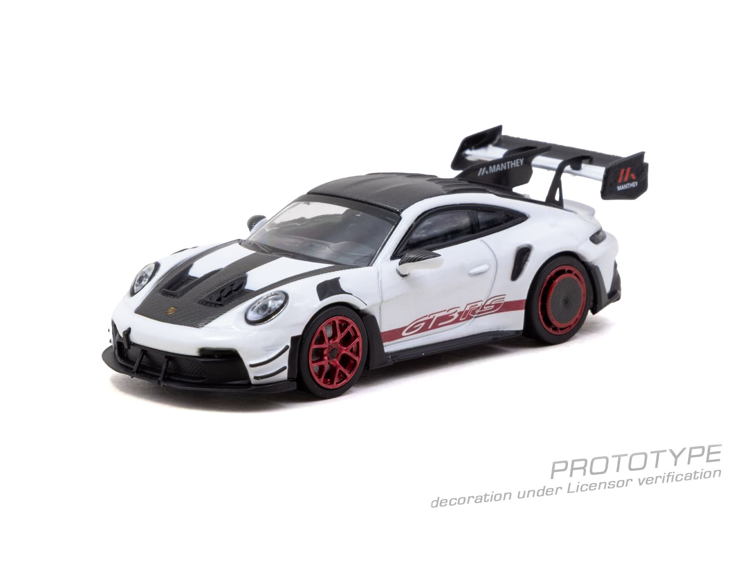 Tarmac Works Porsche 911 GT3 RS 992.1 MR in white and red from the Collab64 series.