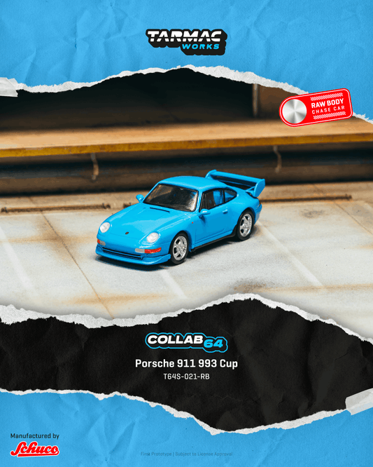 Tarmac Works Porsche 993 Carrera RS Clubsport in Riviera Blue from the Collab64 series.