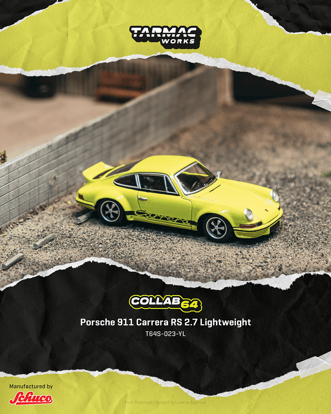 Tarmac Works 1:64 Porsche 911 Carrera RS 2.7 Lightweight yellow Schuco diecast model