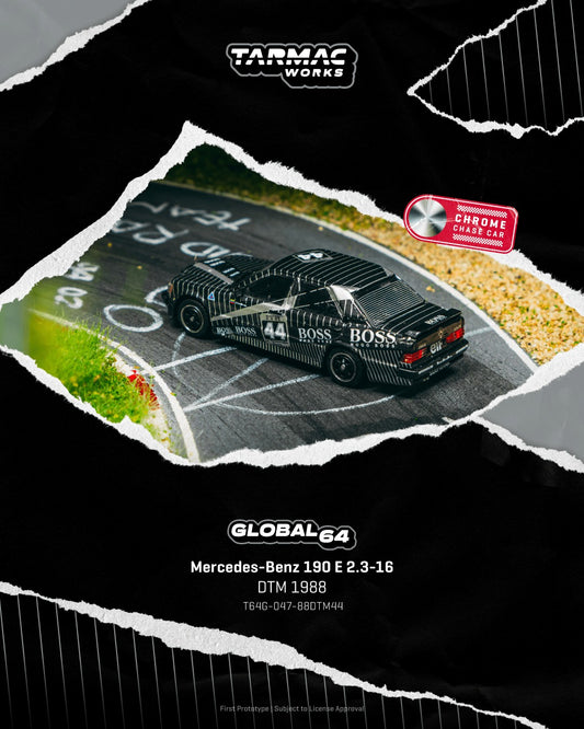 1:64 Tarmac Works Mercedes-Benz 190 E 2.3-16 #44 Johnny Cecotto DTM, featuring authentic DTM racing livery, detailed decals, and period-correct wheels. Poster