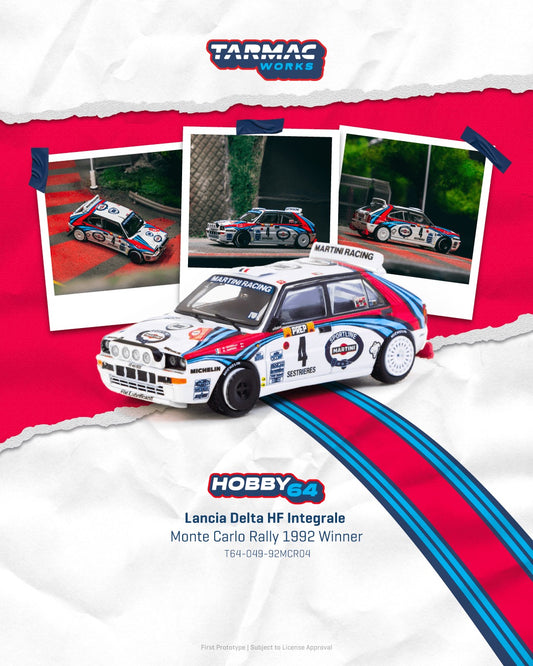Tarmac Works 1992 Lancia Delta HF Integrale #4 Monte Carlo Rally Winner, Didier Auriol/Bernard Occelli, 1:64 scale model. Poster