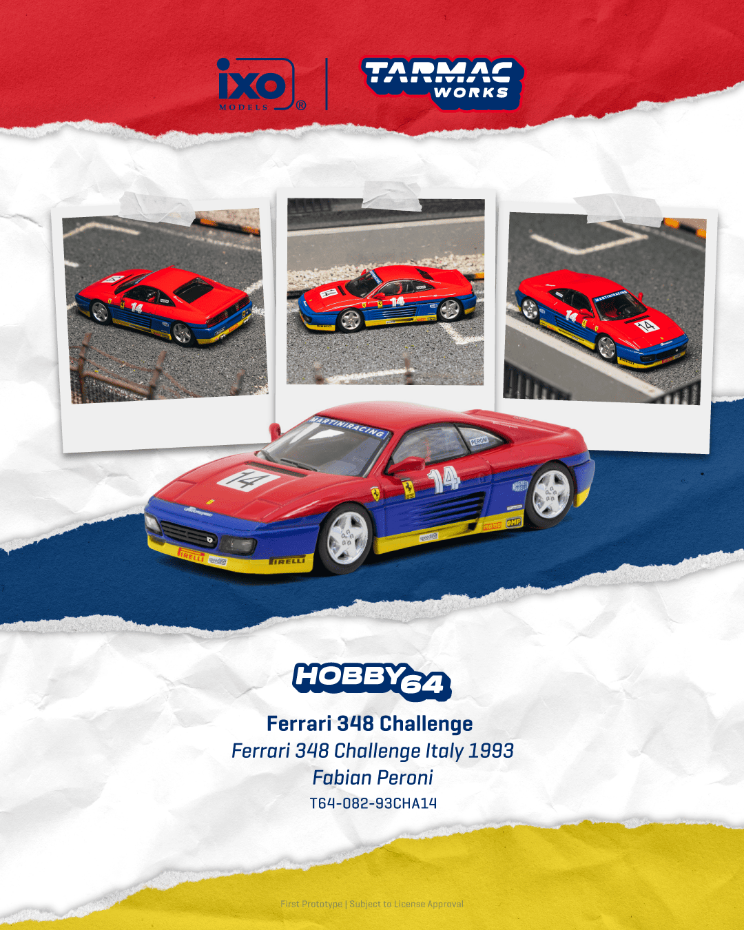 Tarmac Works Hobby64 Ferrari 348 Challenge number 14 Fabian Peroni 1993 348 Challenge Italy in 1:64 scale