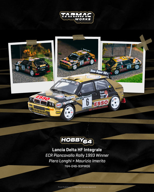 Tarmac Works 1:64 Lancia Delta HF Integrale #6 gold and black Piancavallo Rally winner 1993 model car