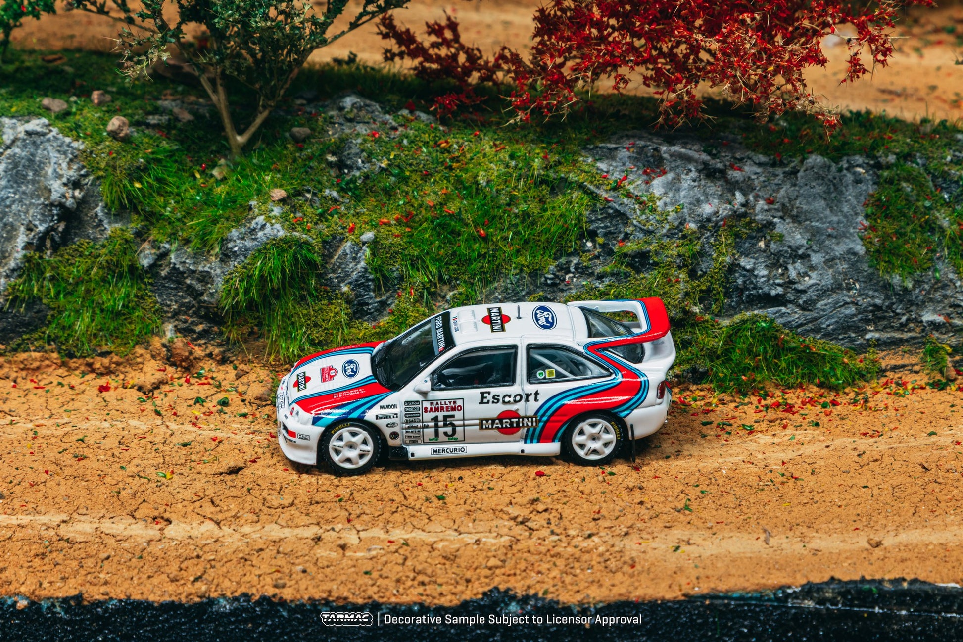 1:64 scale Ford Escort RS Cosworth #15 from 1994 WRC Rallye Sanremo by Tarmac Works. Side