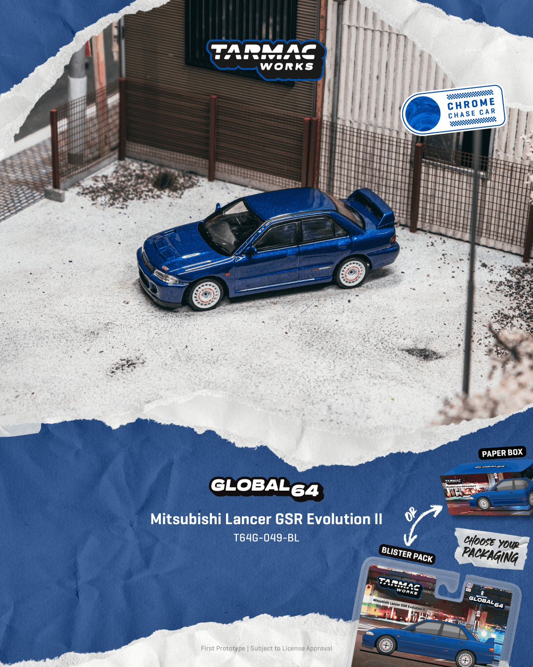 Tarmac Works Mitsubishi Lancer GSR Evolution II blue 1994 1:64 diecast