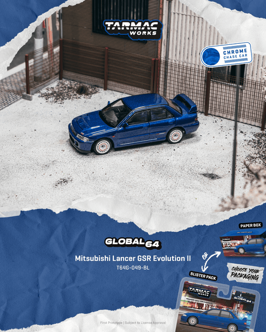 Tarmac Works Mitsubishi Lancer GSR Evolution II blue 1994 1:64 diecast