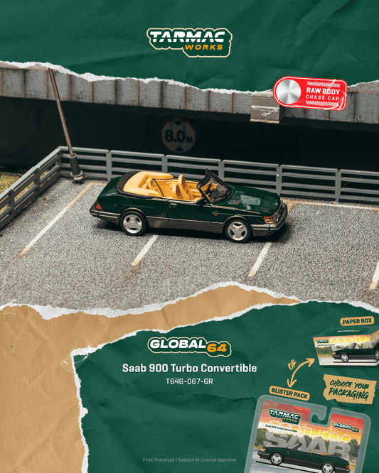 Tarmac Works 1:64 Saab 900 Turbo Cabriolet 1997 dark green diecast model