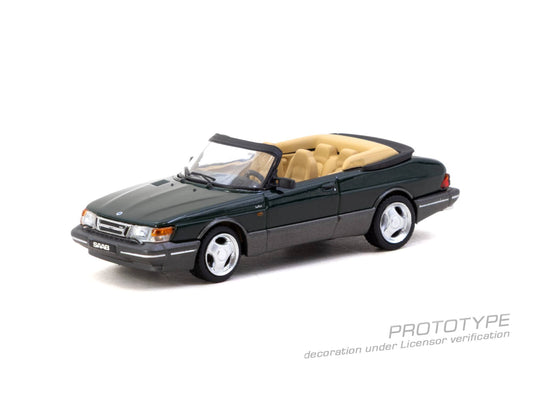 Tarmac Works 1:64 Saab 900 Turbo Cabriolet 1997 dark green diecast model
