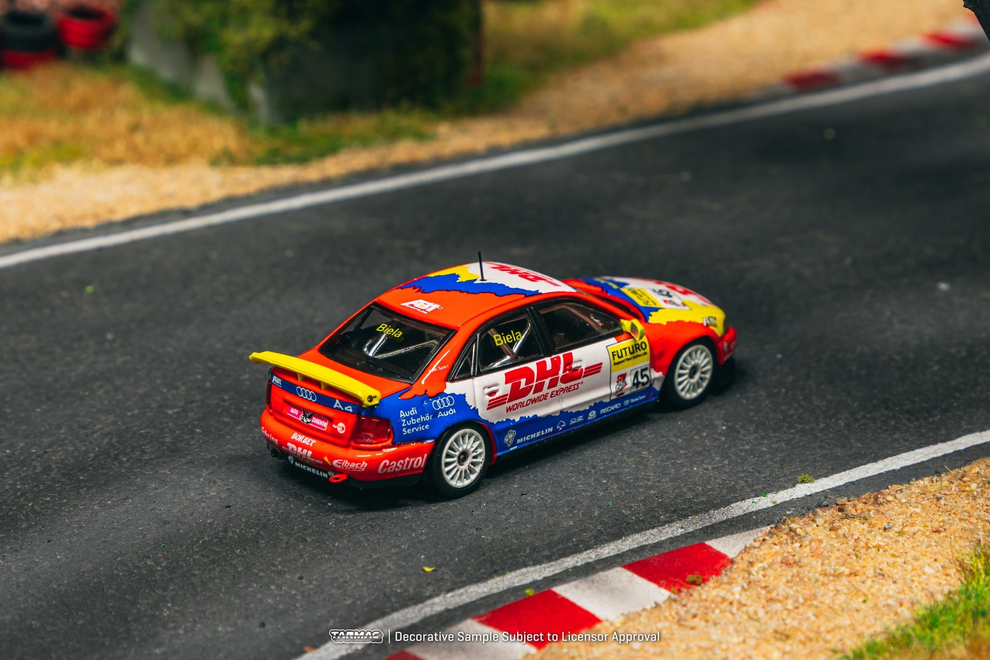 Tarmac Works Audi A4 Quattro #45 Frank Biela 1:64 scale model car from the 1998 Super Tourenwagen Cup. Back