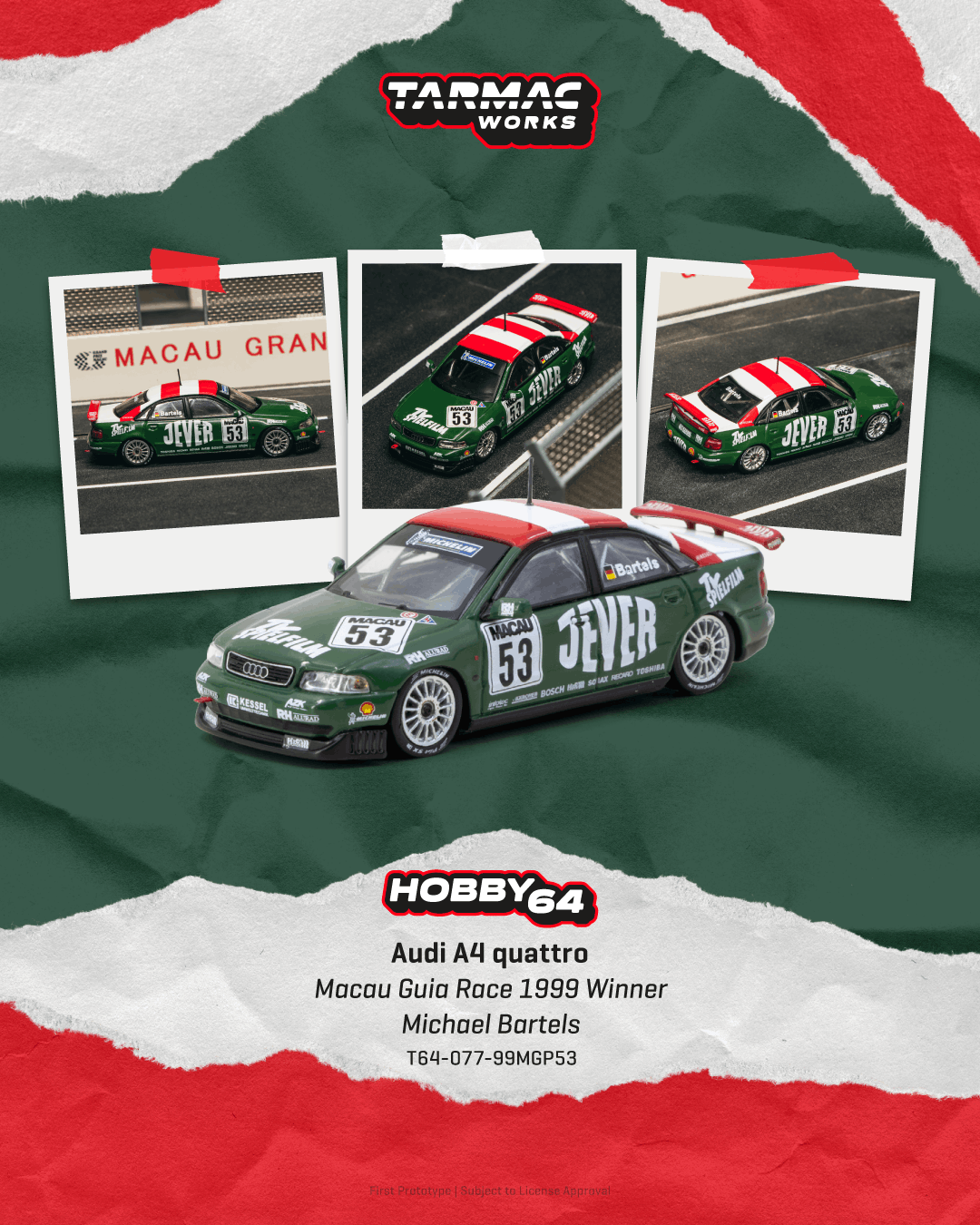 Tarmac Works Audi A4 B5 Quattro #53 Macau Guia Race winner 1:64 diecast