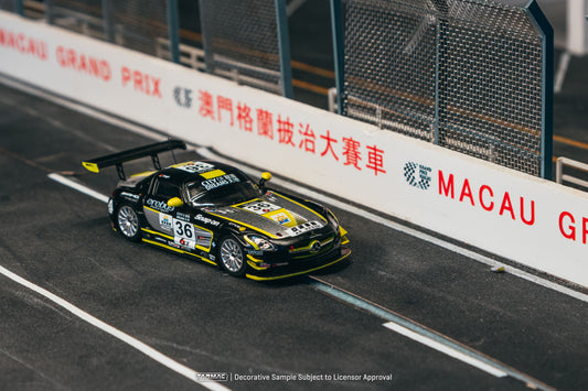 Tarmac Works 2013 Mercedes-Benz SLS AMG GT3 #36 Maro Engel Macau GT Cup, a 1:64 Hobby64 model.