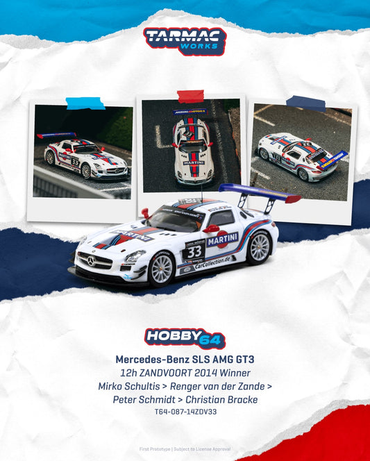 Tarmac Works 1:64 Mercedes-Benz SLS AMG GT3 #33 Martini livery Zandvoort winner model with display case