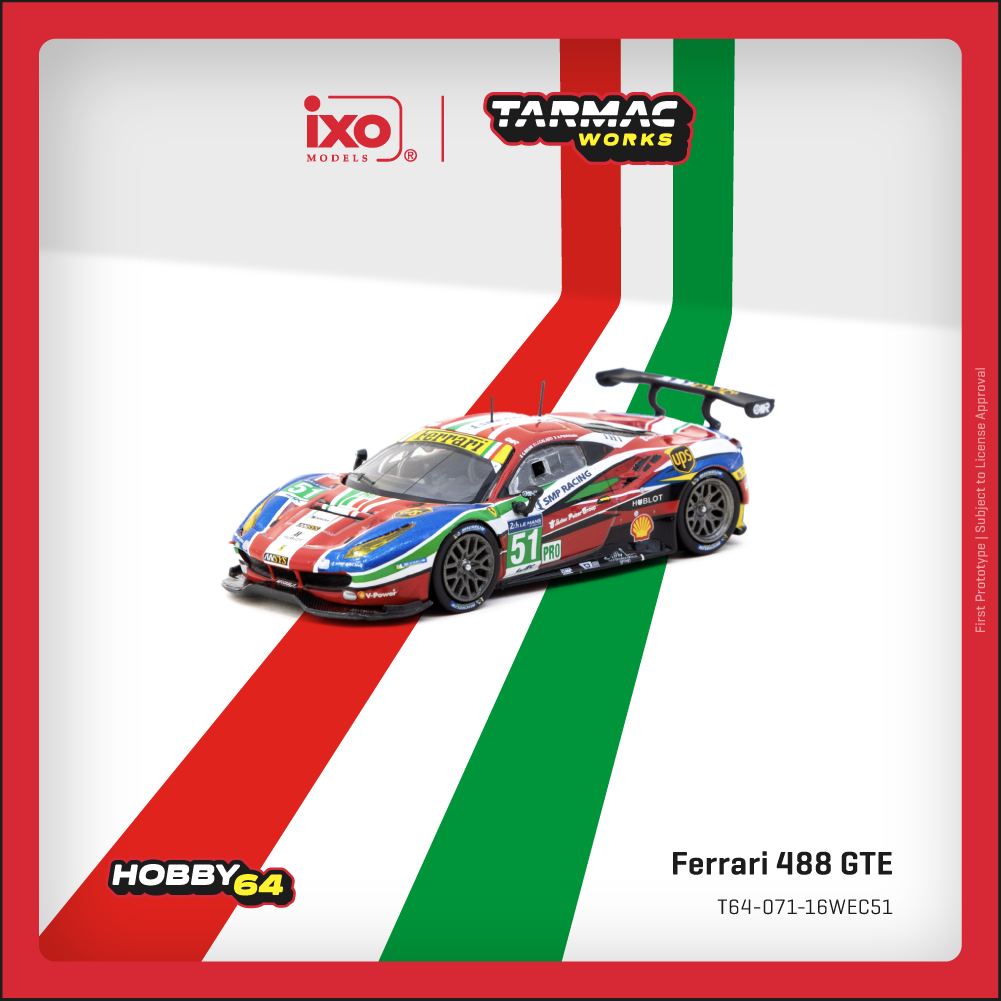 Tarmac Works 1:64 Ferrari 488 GTE #51 AF Corse 2016 Le Mans diecast model