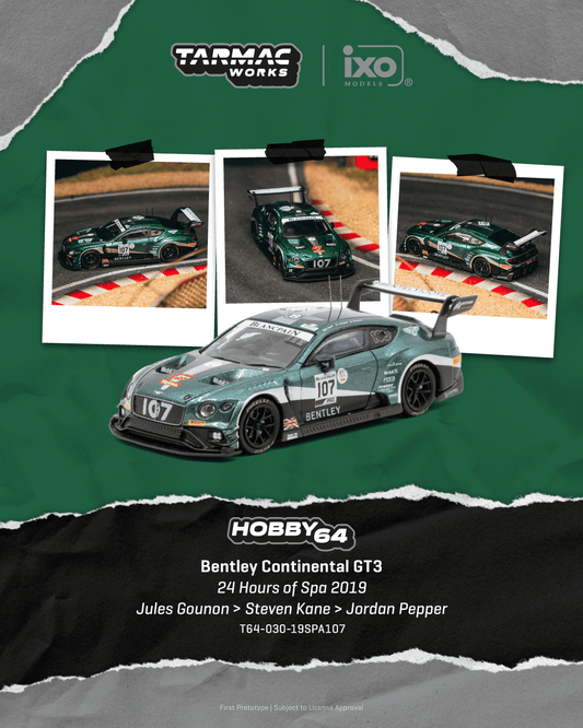 Tarmac Works Hobby64 Bentley Continental GT3 number 107 Jules Gounon 24 Hours of Spa 2019 in 1:64 scale