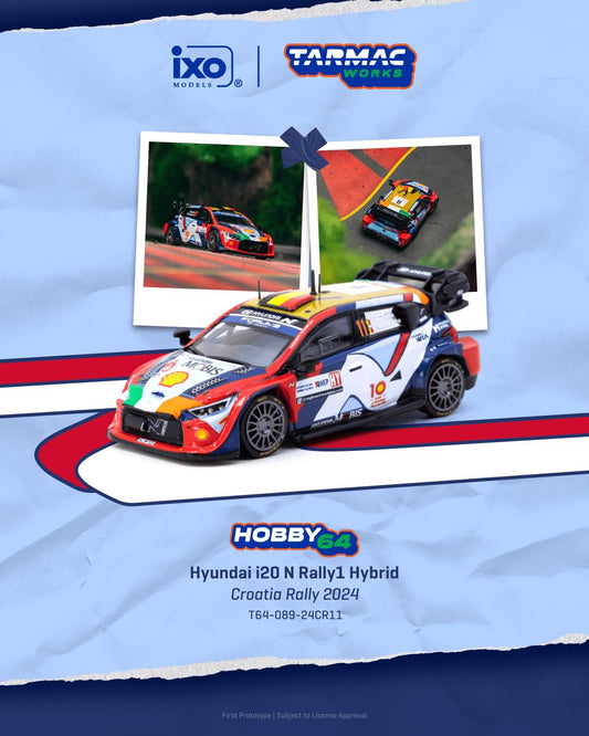 1:64 Tarmac Works Hyundai i20 N Rally1 Hybrid Thierry Neuville / Martijn Wydaeghe 2024 Croatia Rally – WRC champion die-cast model.