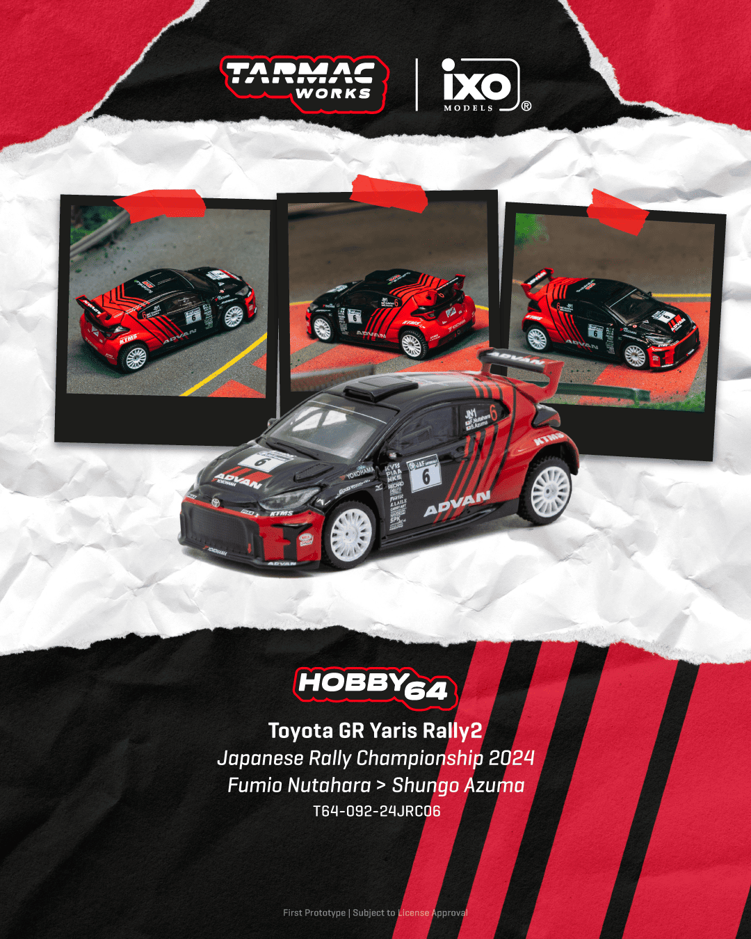 Tarmac Works Hobby64 Toyota GR Yaris Rally1 Hybrid number 6 Fumio Nutahara Japanese Rally Championship 2024