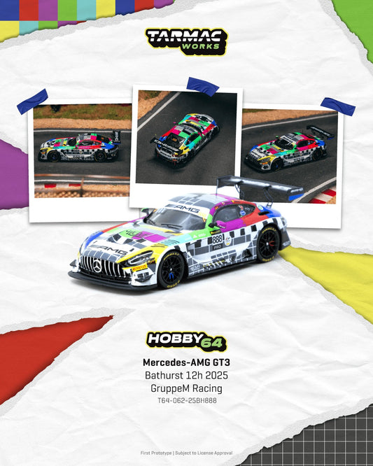 Tarmac Works 2025 Mercedes-AMG GT3 #888 Bathurst 12h 1:64 scale model, Maro Engel, Mikaël Grenier, Maxime Martin, GruppeM Racing. Poster
