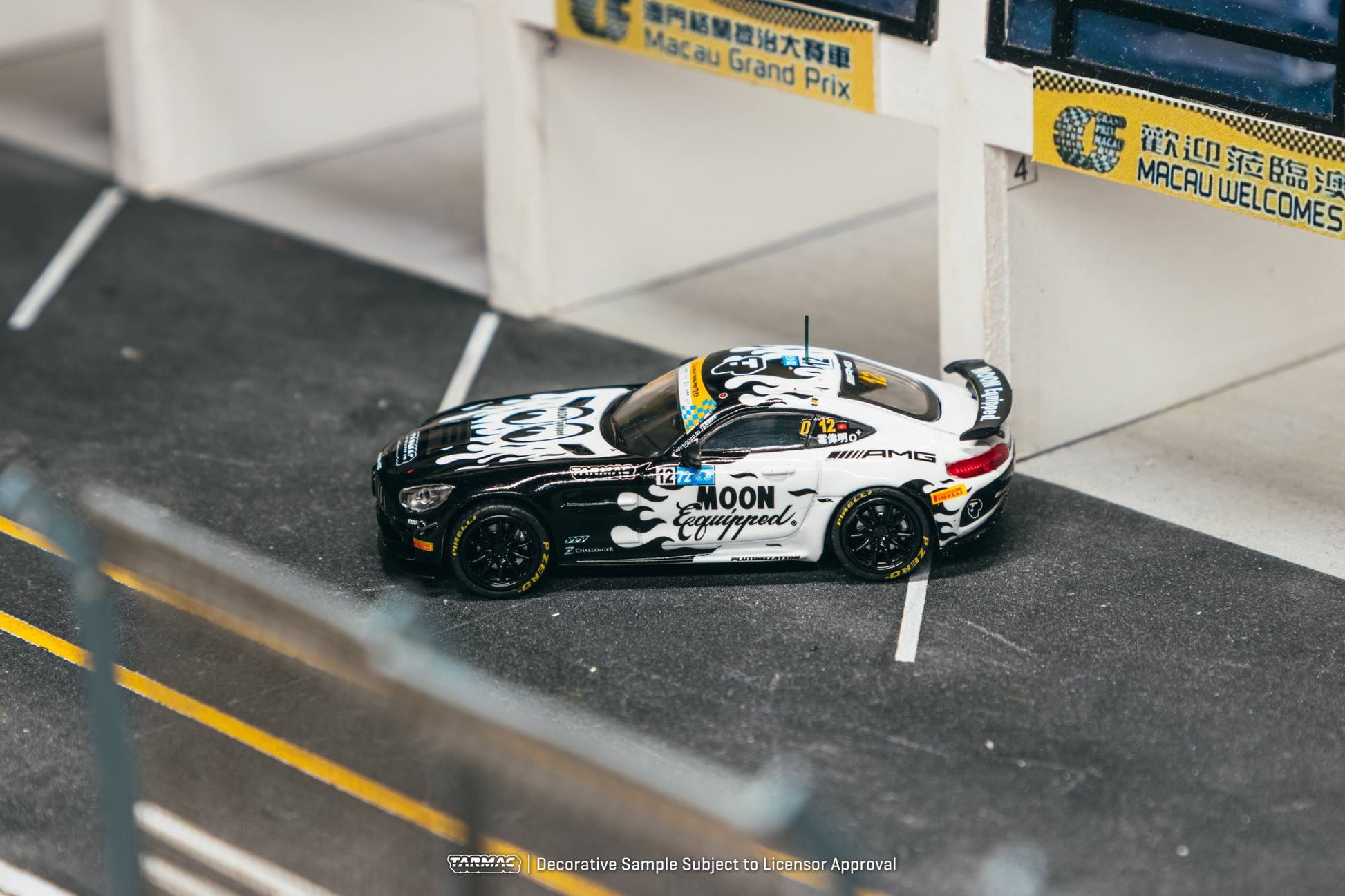 Tarmac Works Mercedes AMG GT GT4 #12 GT Cup Macau 1:64 diecast. Side