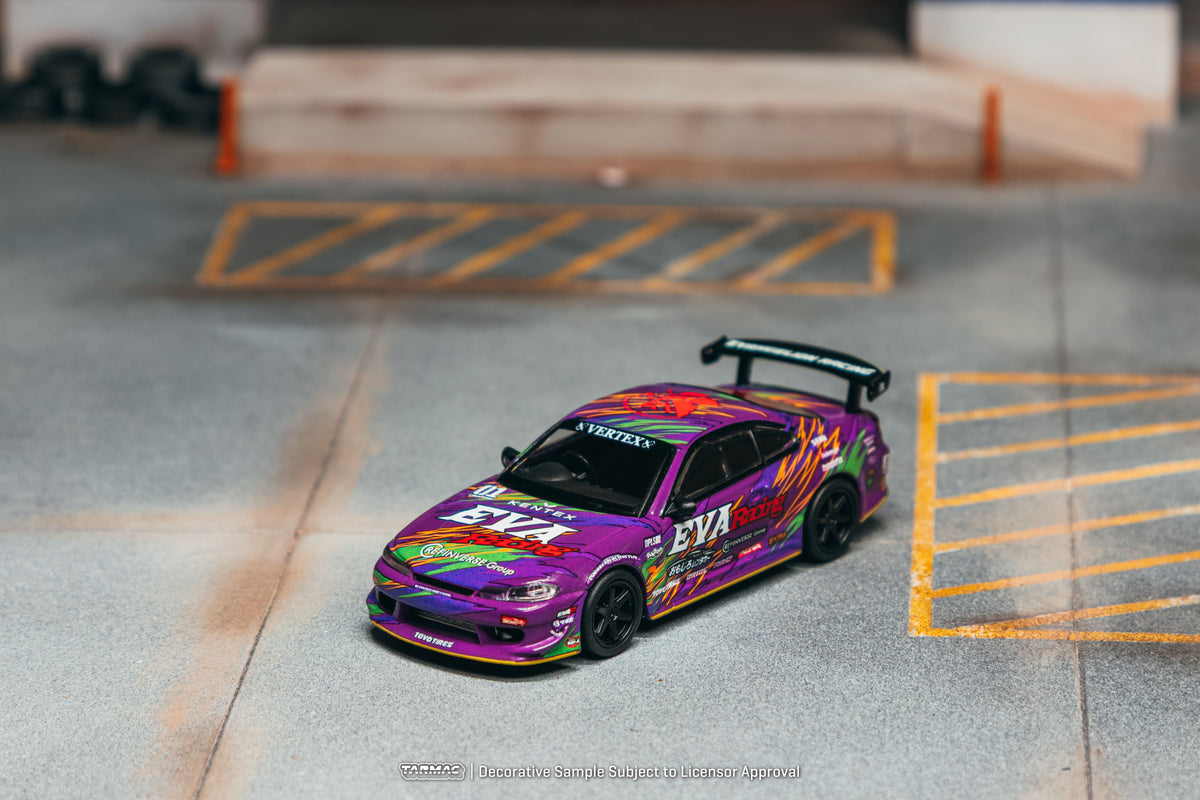 Tarmac Works Global64 Nissan Silvia S15 EVA RT Test Type-01 2025 in 1:64 scale with Evangelion Racing graphics