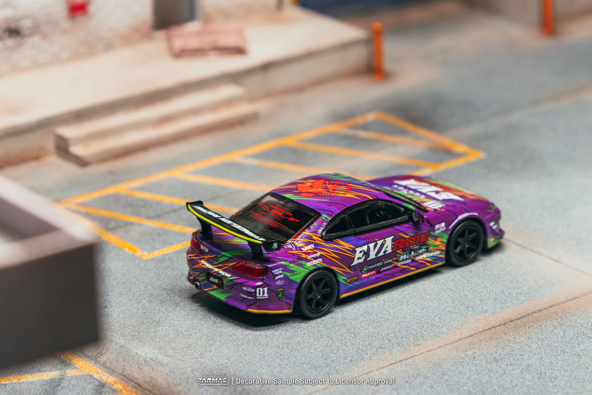 Tarmac Works Global64 Nissan Silvia S15 EVA RT Test Type-01 2025 in 1:64 scale with Evangelion Racing graphics