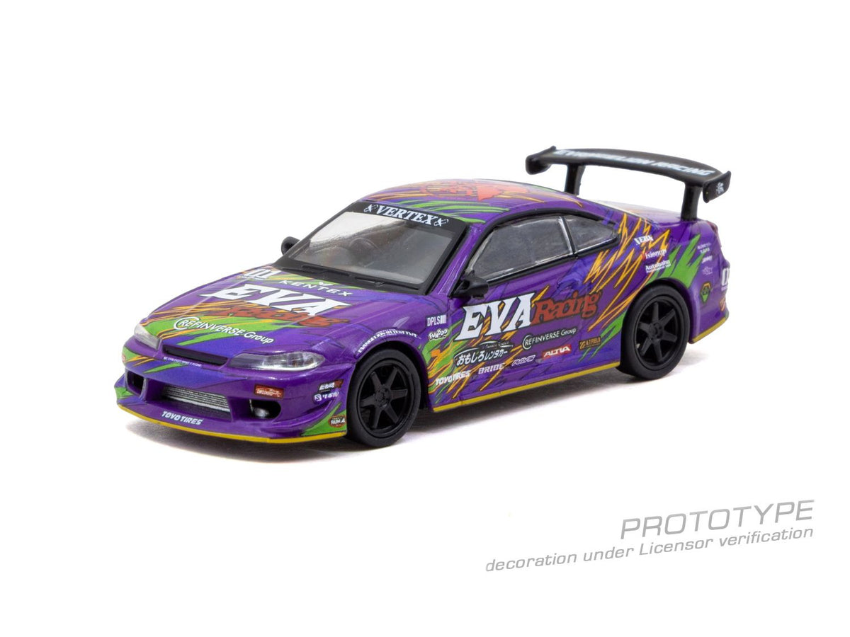 Tarmac Works Global64 Nissan Silvia S15 EVA RT Test Type-01 2025 in 1:64 scale with Evangelion Racing graphics