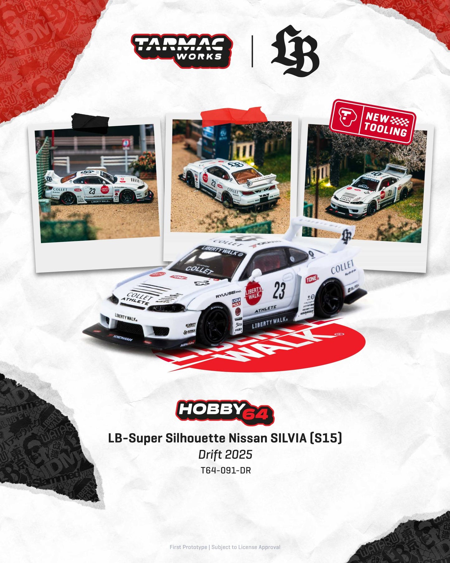 Tarmac Works 1:64 Nissan Silvia S15 LB Super Silhouette 2025 Liberty Walk drift car new tooling diecast model