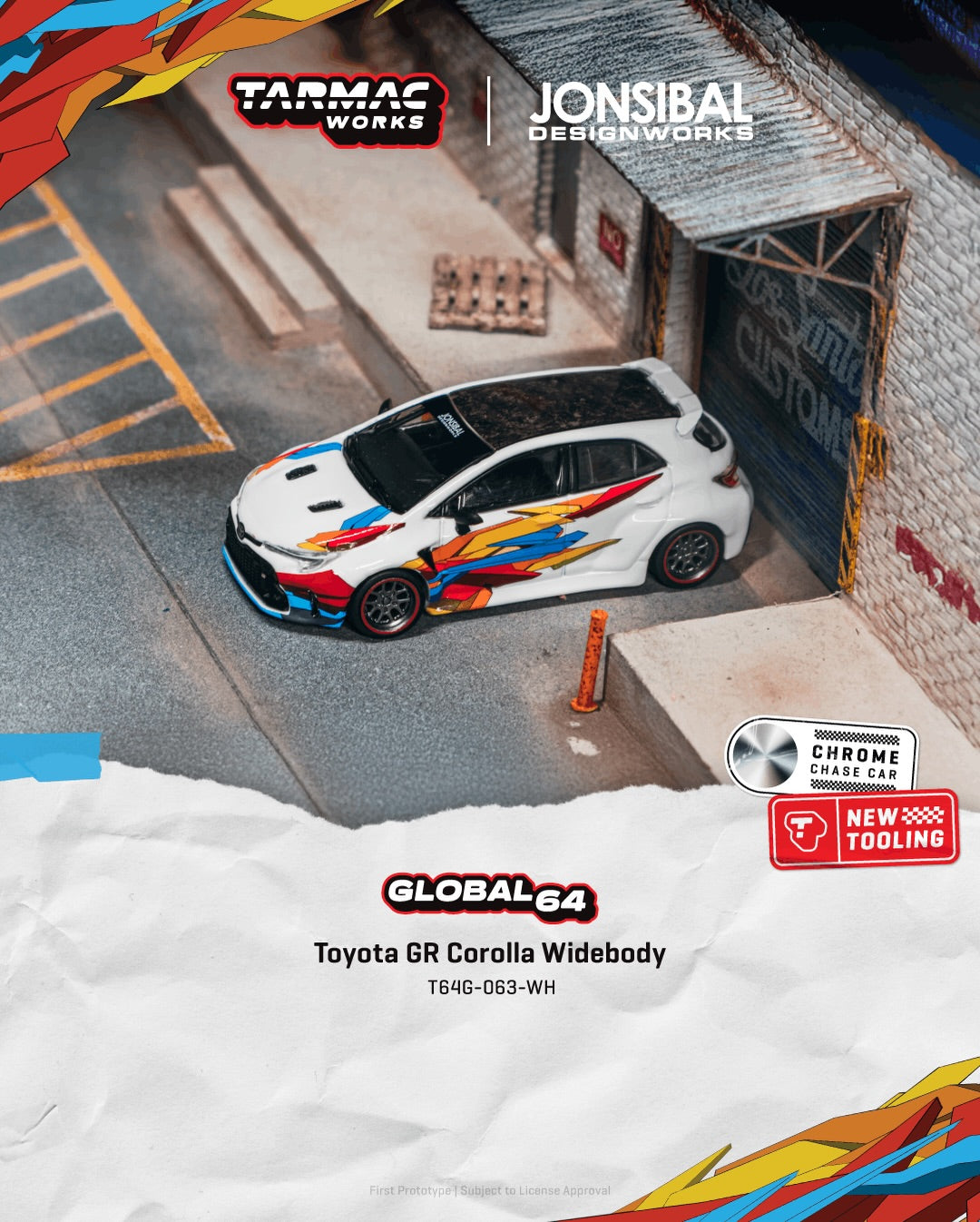 Tarmac Works 1:64 Toyota GR Corolla Widebody 2025 white Jon Sibal livery new tooling model car