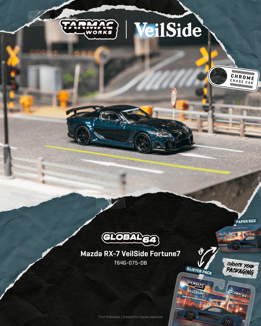 Tarmac Works 1:64 Mazda RX-7 FD VeilSide Fortune dark blue black diecast model