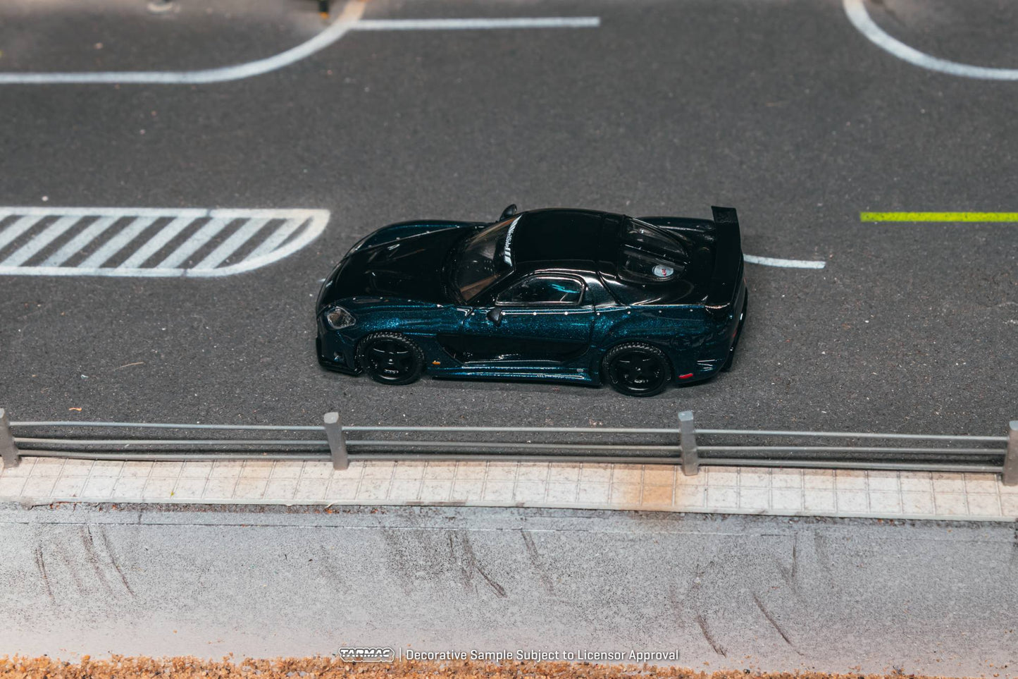 Tarmac Works 1:64 Mazda RX-7 FD VeilSide Fortune dark blue black diecast model. Top