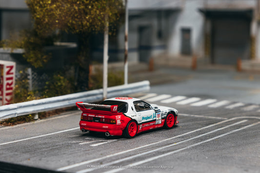 Tarmac Works 2026 Mazda RX-7 FC3S Pandem Masashi Watanabe in white and red, 1:64 Hobby64 model.