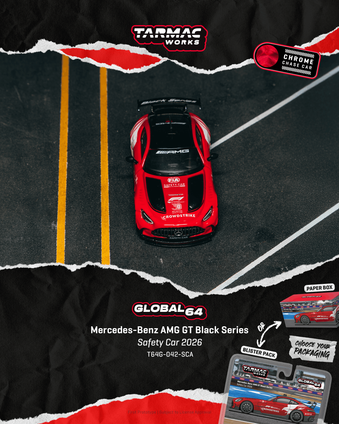 Tarmac Works 2026 Mercedes-AMG GT Black Series Safety Car, a 1:64 Global64 diecast model with motorsport-inspired styling.