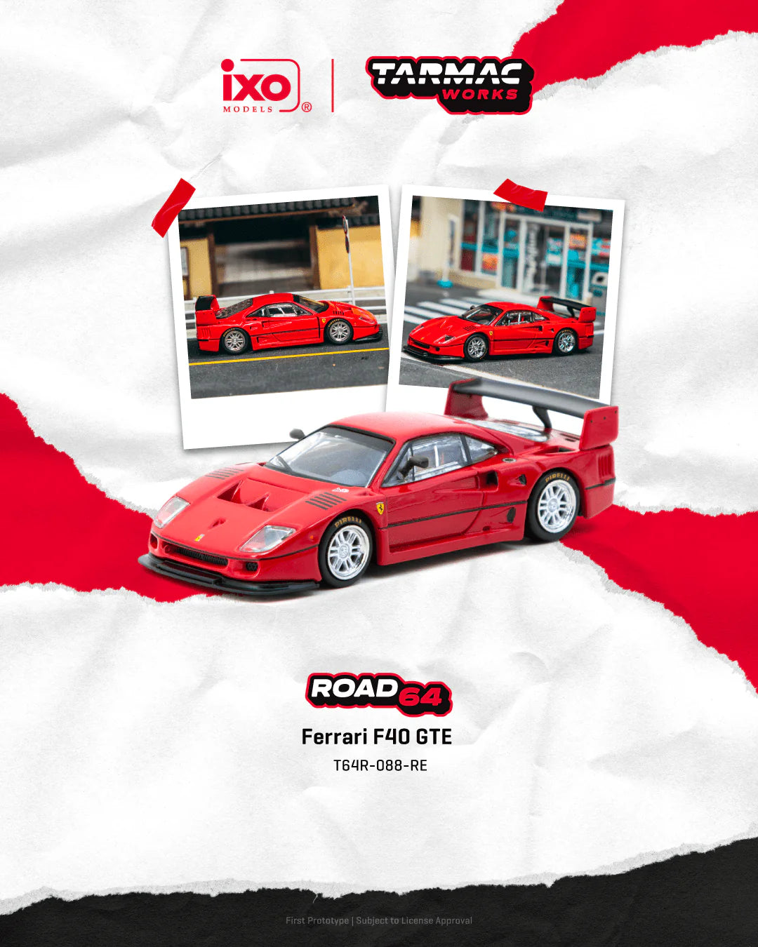 Tarmac Works 1:64 Ferrari F40 GTE red GT endurance racing die-cast model.