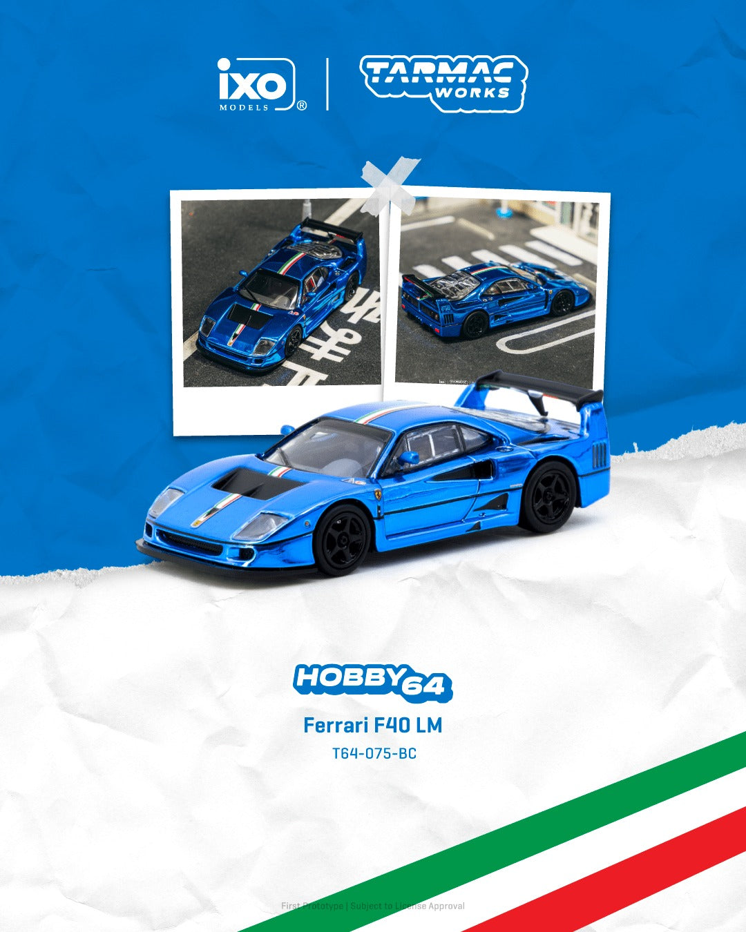 Tarmac Works Ferrari F40 LM Chrome Blue 1:64 diecast model