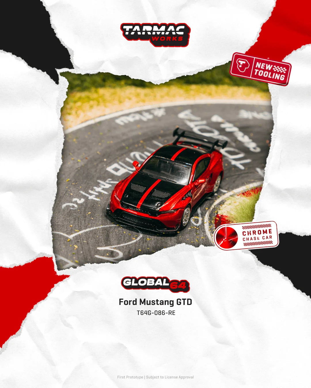 Tarmac Works 1:64 Ford Mustang GTD red new tooling track-focused performance car model.