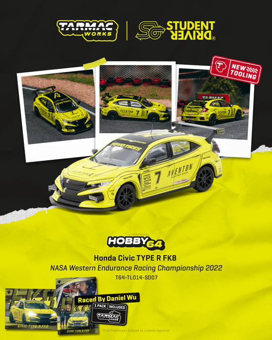 Tarmac Works 1:64 Honda Civic Type R FK8 #7 NASA Western Endurance Racing Championship 2022 race car model.