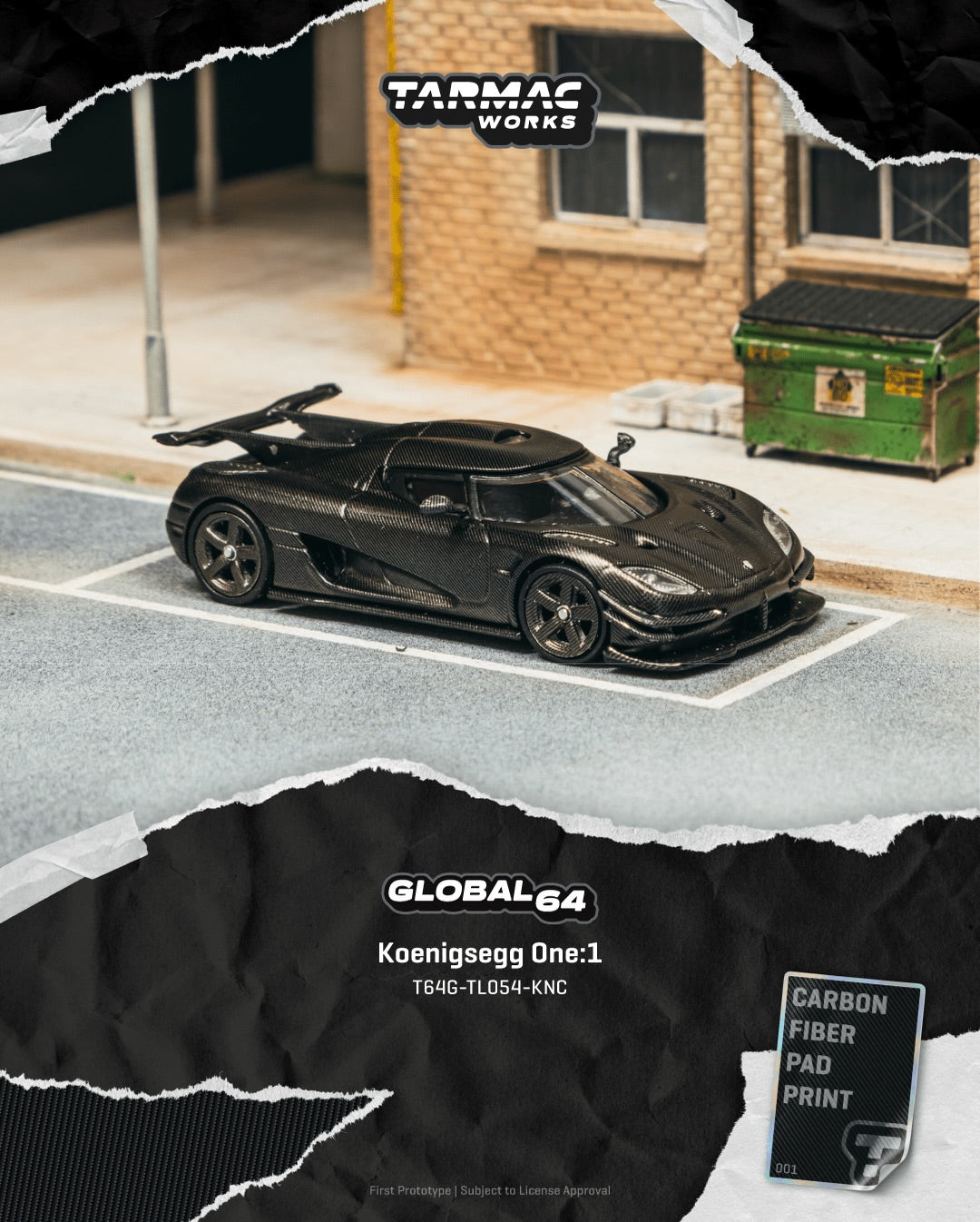 Tarmac Works Koenigsegg One:1 Naked Carbon GLOBAL64 display base acrylic case diecast 1:64