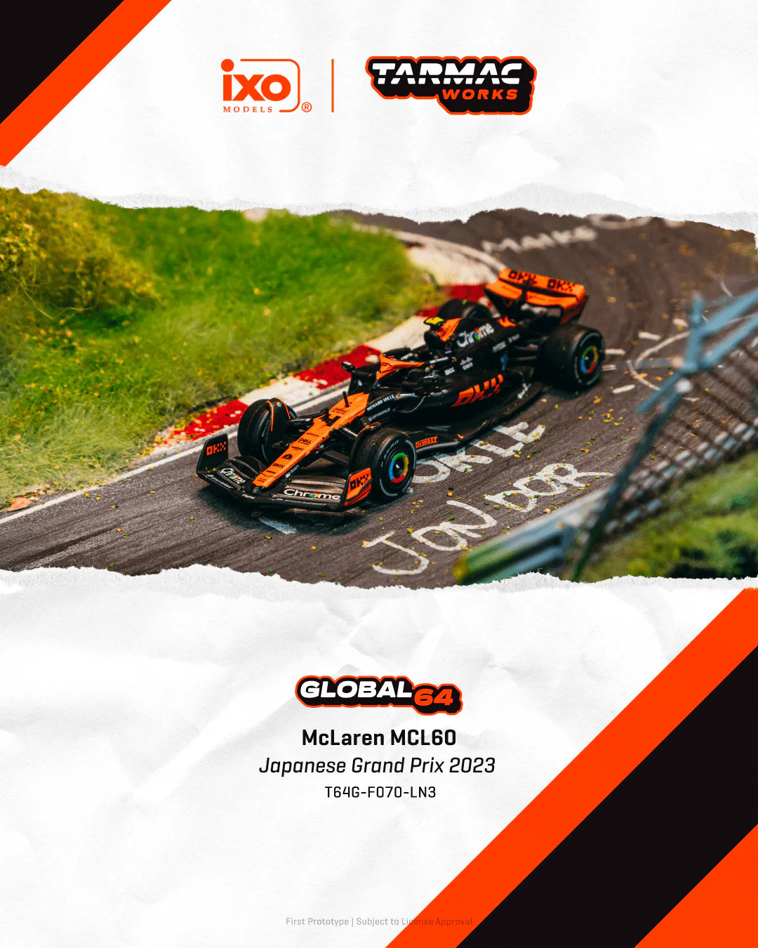 Tarmac Works 1:64 McLaren MCL60 Japanese Grand Prix 2023 driven by Lando Norris.