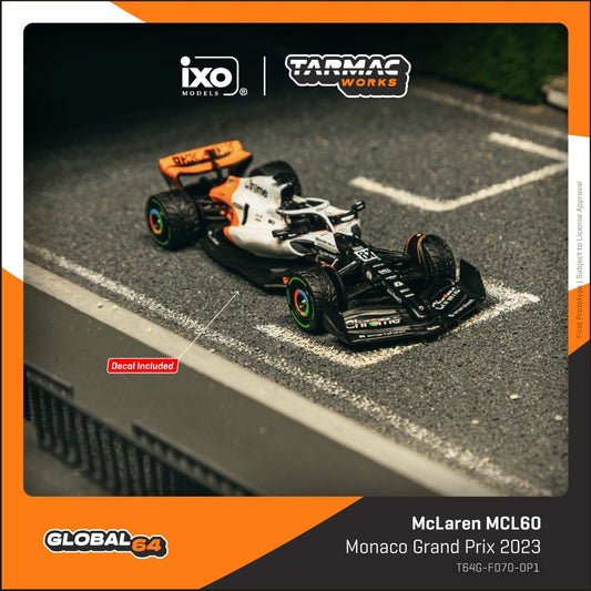 1:64 Tarmac Works McLaren MCL60 #81 Oscar Piastri Monaco GP 2023 in Triple Crown livery.
