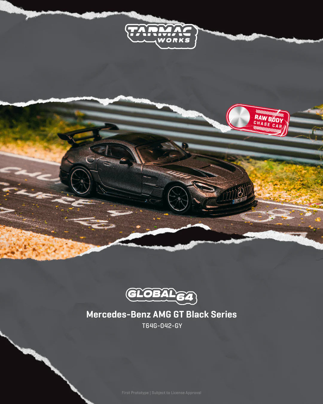 Tarmac Works 1:64 Mercedes-Benz AMG GT Black Series grey high-performance supercar model.