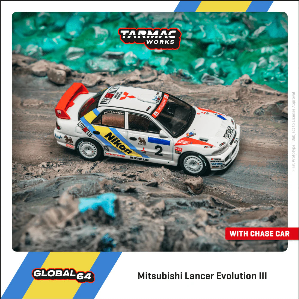 (Pre-Order) Tarmac Works - Mitsubishi Lancer Evolution III #2 Hong Kong-Beijing Rally 1995 Winner