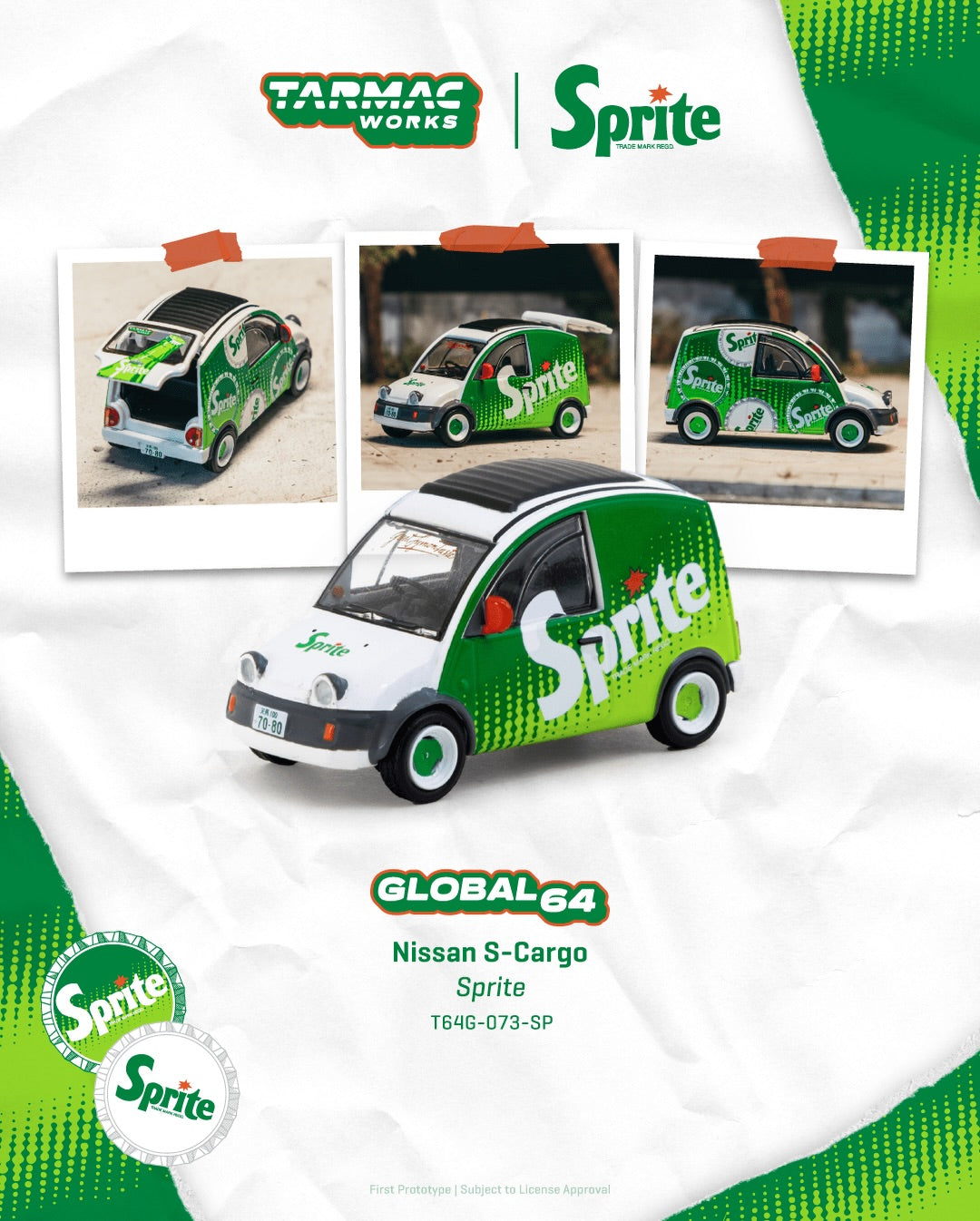 Tarmac Works Nissan S-Cargo Sprite livery green display base acrylic cover diecast 1:64