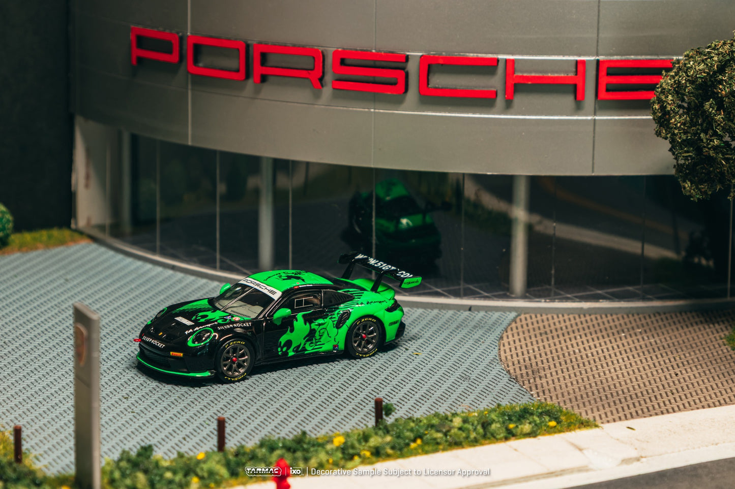 Tarmac Works 1:64 Porsche 911 GT3 Cup (992) Fire Monkey Motorsport diecast model car. Hero Shot