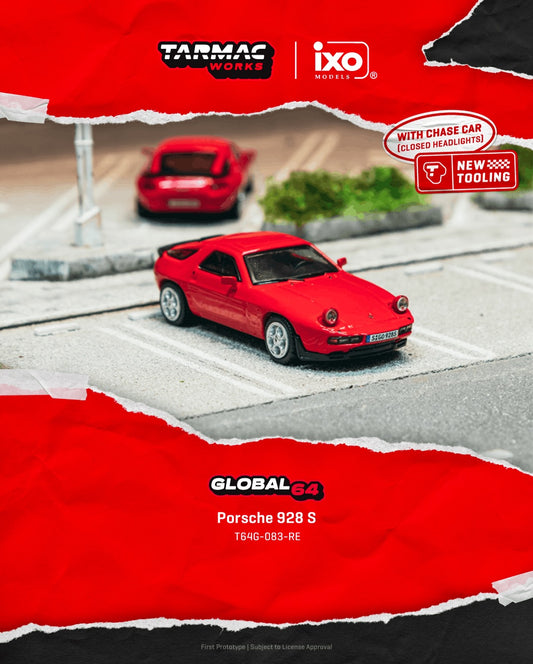 Tarmac Works Porsche 928 S red new tooling pop-up headlights IXO collaboration diecast 1:64