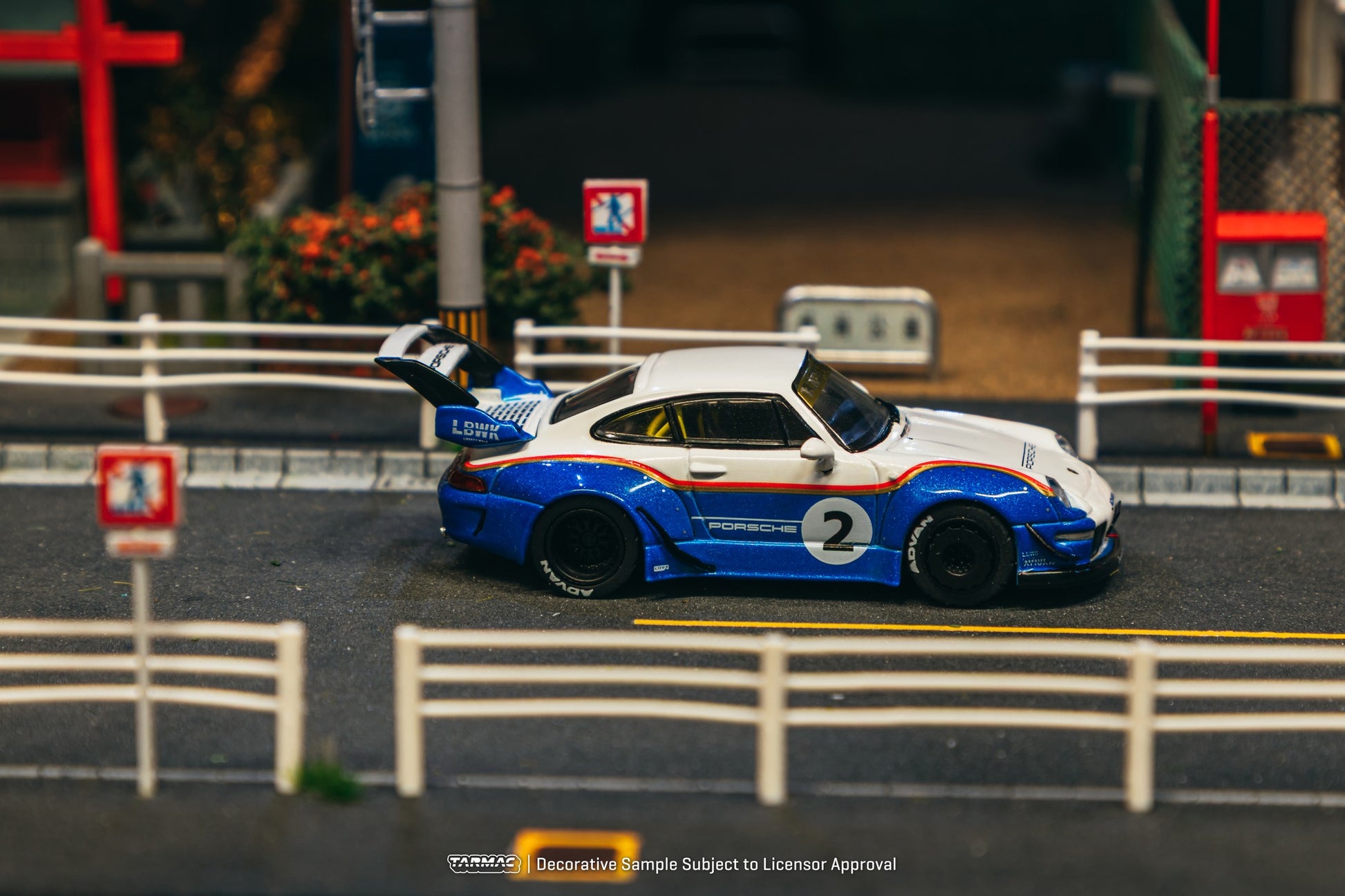 Tarmac Works RWB 993 #2 Liberty Walk 1:64 scale model car with container and decal set. Side